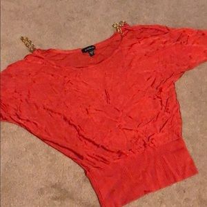 Bebe bare shoulder shirt with chain detail